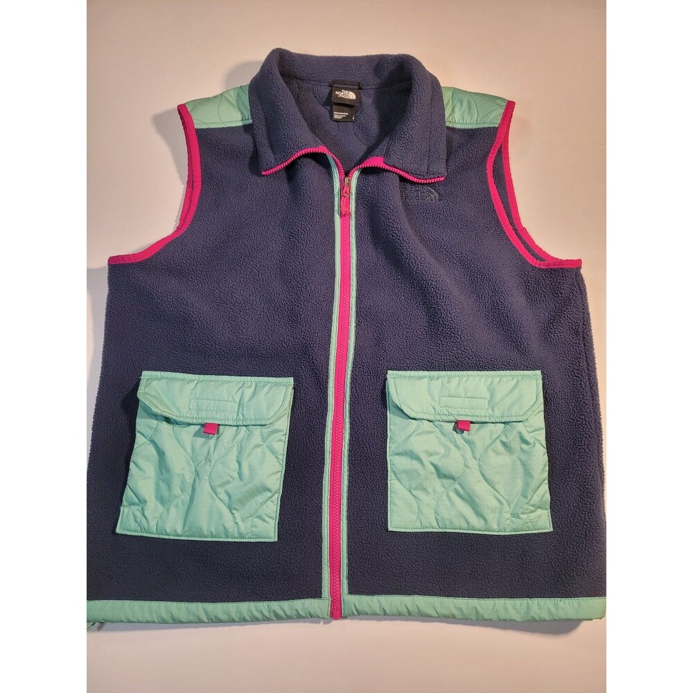 The North Face  Fleece Vest Large Blue Teal Pink Color block Full Zip L #104